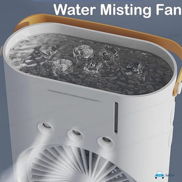 Portable Mini Double Fan Air Cooler With Mist Humidifier And Led Lighting, Mini Table Cooling Fan For Home & Office – Rechargeable ( Random Color )