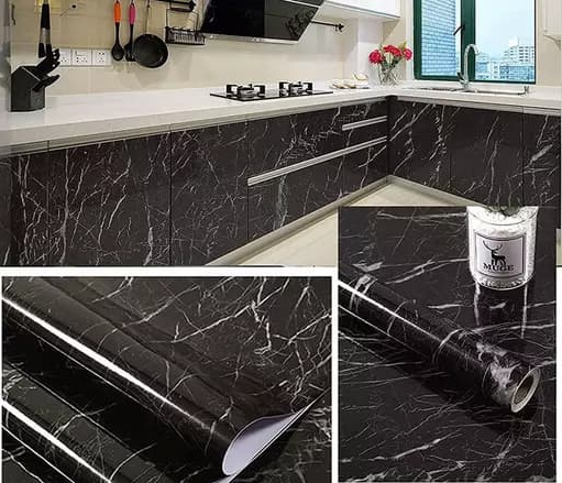 Self-Adhesive Black Marble Sheet | Waterproof & Heat-Resistant Wallpaper for Kitchen, Bathroom, & Countertops (60 x 200 cm)