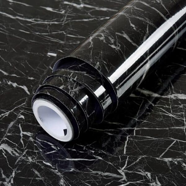 Self-Adhesive Black Marble Sheet | Waterproof & Heat-Resistant Wallpaper for Kitchen, Bathroom, & Countertops (60 x 200 cm)