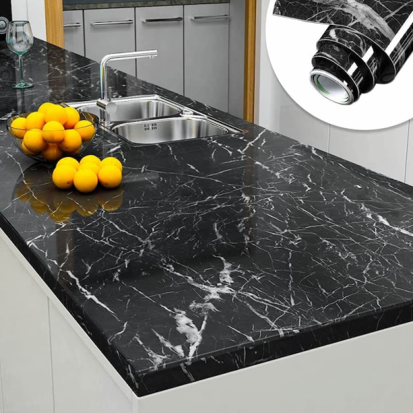 Self-Adhesive Black Marble Sheet | Waterproof & Heat-Resistant Wallpaper for Kitchen, Bathroom, & Countertops (60 x 200 cm)
