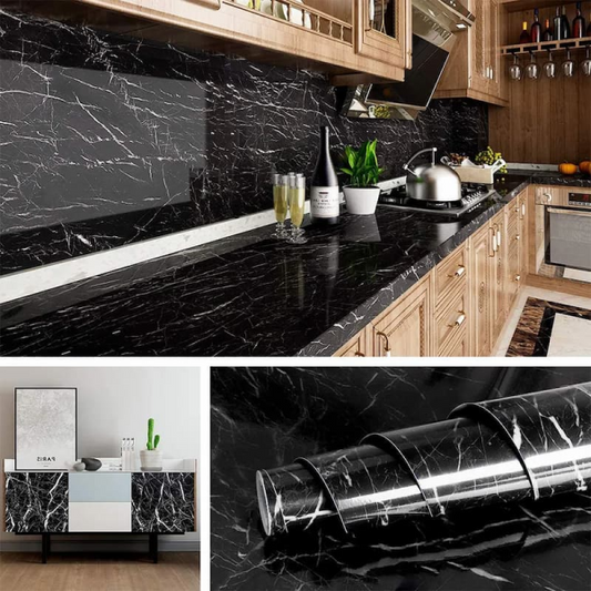 Self-Adhesive Black Marble Sheet | Waterproof & Heat-Resistant Wallpaper for Kitchen, Bathroom, & Countertops (60 x 200 cm)