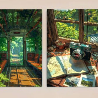 Set Of 3 Nature Art Wooden Frames For Wall Decoration / Sticky Photo Tile